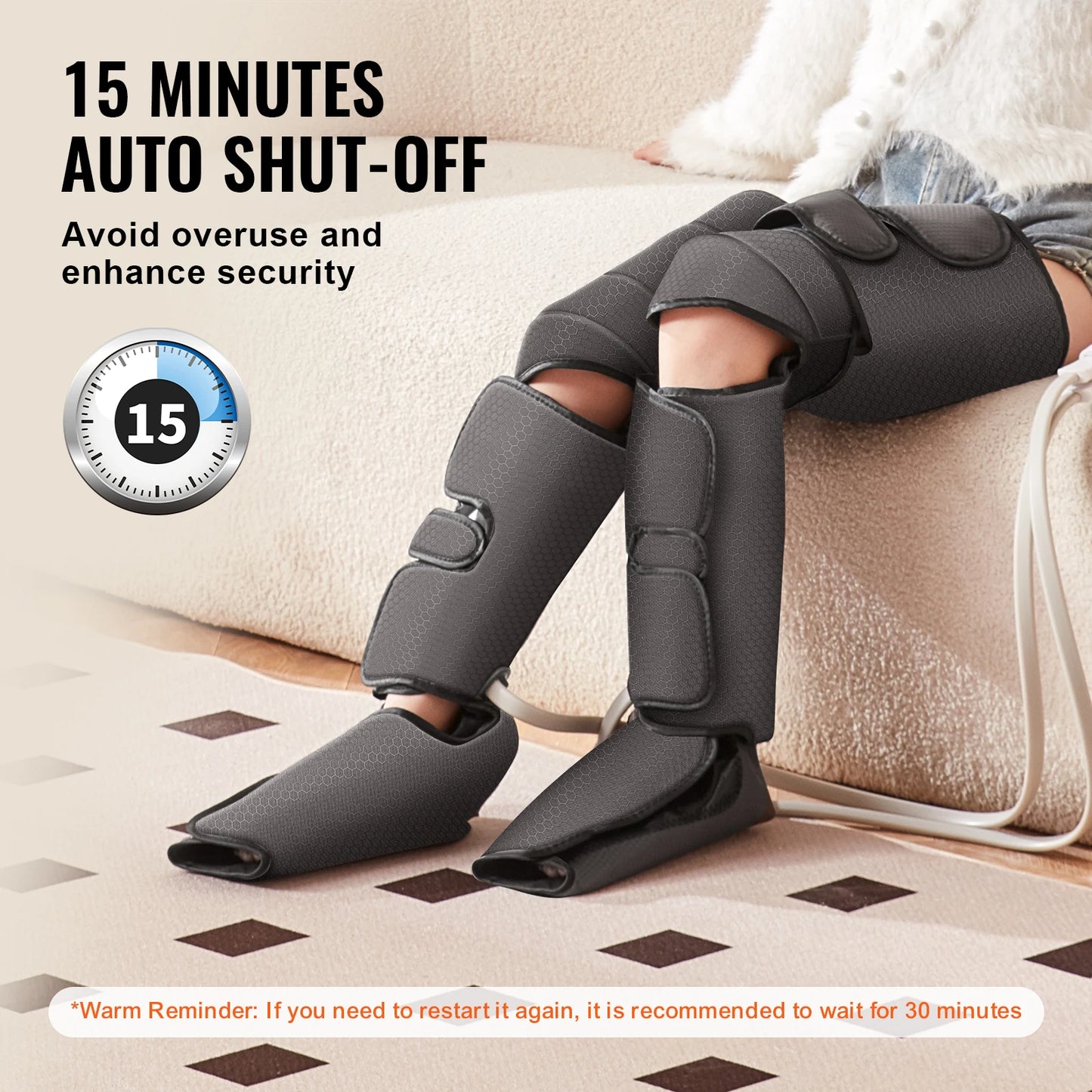 Leg Compression Massager with Heat | Full Leg Foot Calf Thigh Massager with Air Compression, 3 Modes, 3 Intensities, Knee Heating