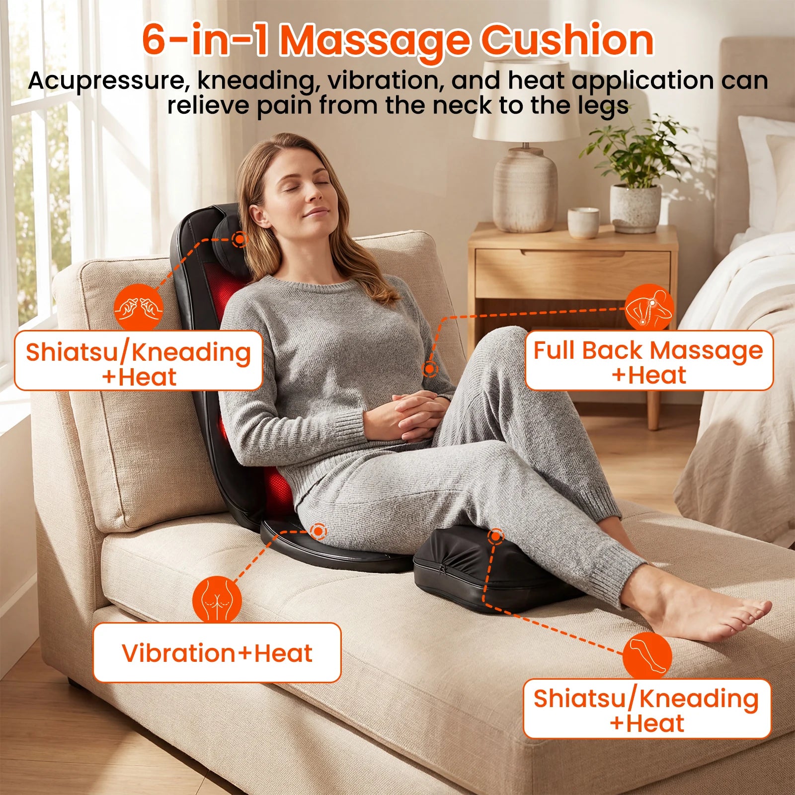 Heated Full-Back Massage Seat Cushion with Remote Control