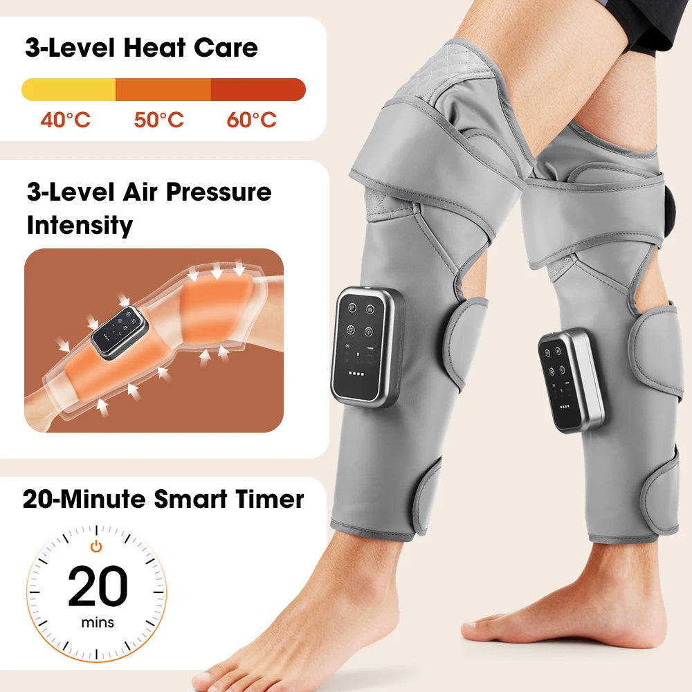 Calf & Knee Massager with Heat & Air Compression | Cordless Leg Wrap Massager, 3 Heat Levels, Muscle Relaxation & Circulation Support
