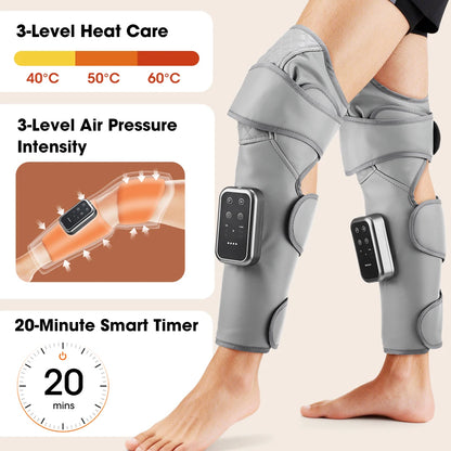 Calf & Knee Massager with Heat & Air Compression | Cordless Leg Wrap Massager, 3 Heat Levels, Muscle Relaxation & Circulation Support