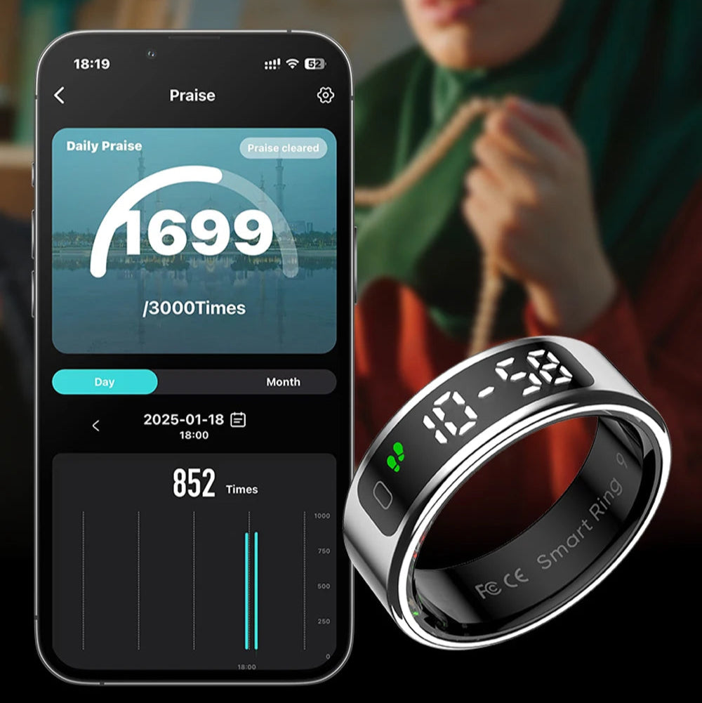 Smart Ring for Health Tracking | OLED Display | Heart Rate, SpO₂, Sleep & Stress Monitor | 5ATM Waterproof, Wireless Charging