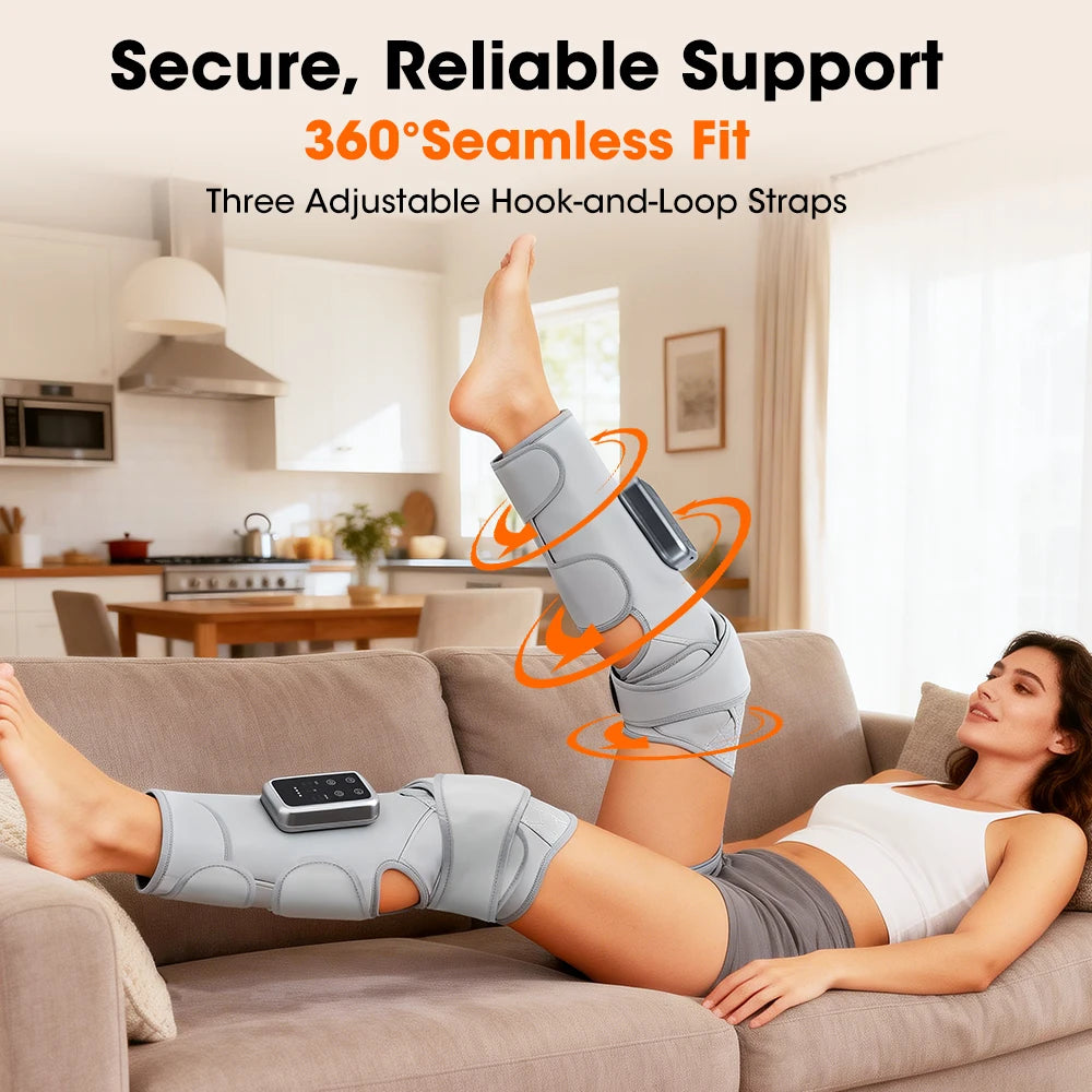 Calf & Knee Massager with Heat & Air Compression | Cordless Leg Wrap Massager, 3 Heat Levels, Muscle Relaxation & Circulation Support