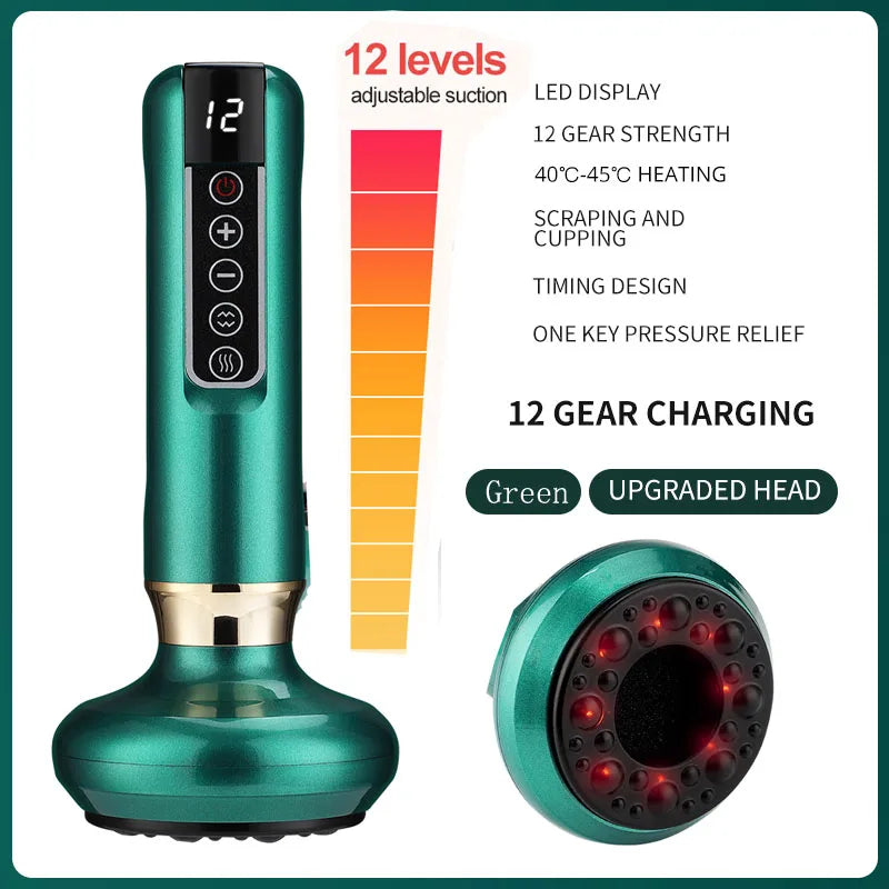 Electric Cupping Device – 12-Level Suction, 113–122 °F Infrared Heat, Massage & Scraping, USB-C Rechargeable, Wireless