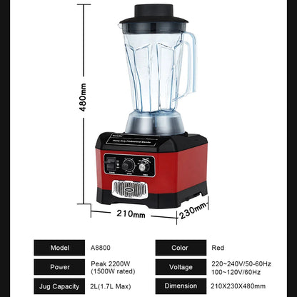 High-Power Blender for Home Use | 2200W Smoothie Maker with BPA-Free 2L Jar, 6 Blades, Timer & Self-Cleaning | Ice Crusher & Food Mixer