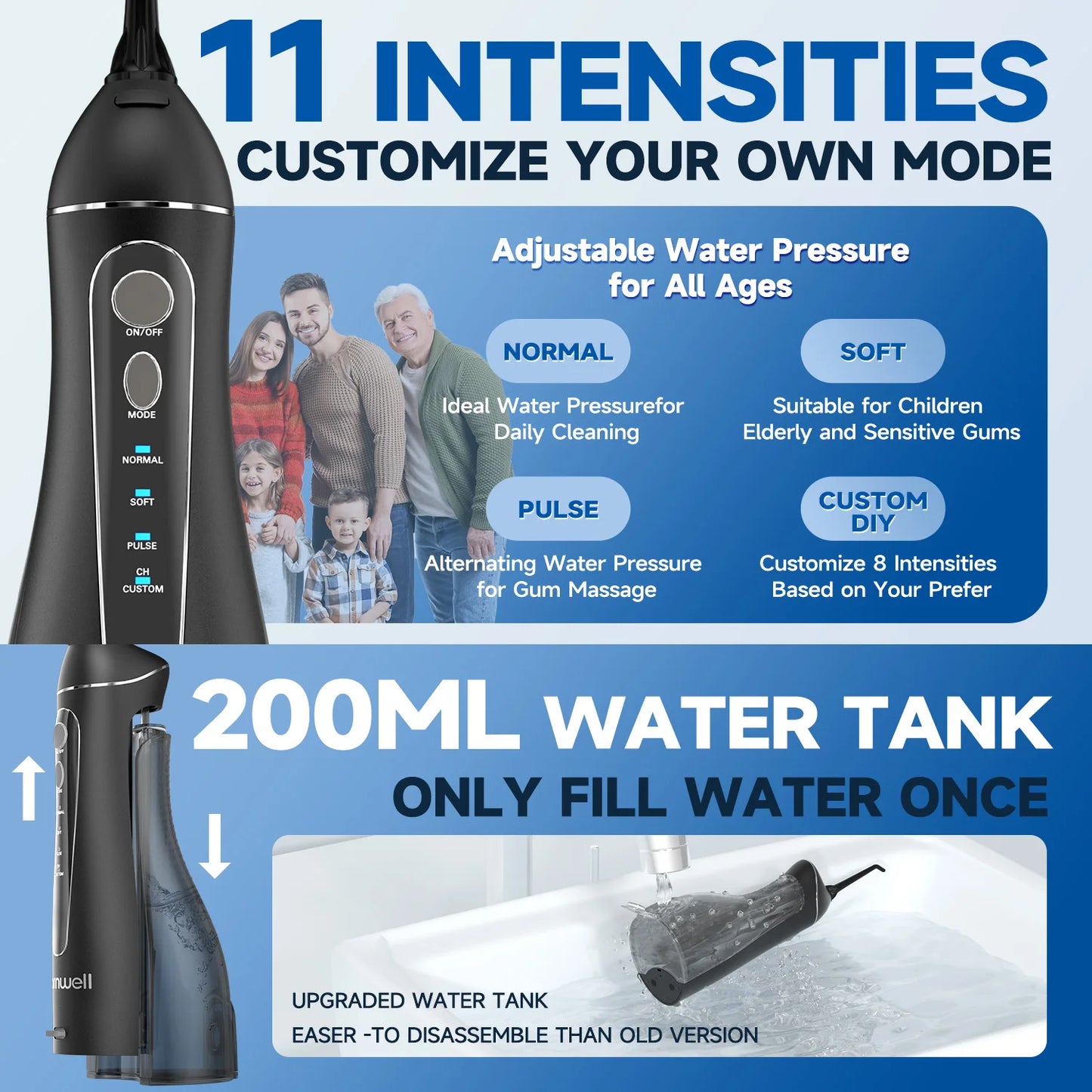 Cordless Water Flosser | Portable Oral Irrigator for Teeth Cleaning | 200ML Tank, 4 Nozzles, Rechargeable, IPX7 Waterproof, 3 Modes