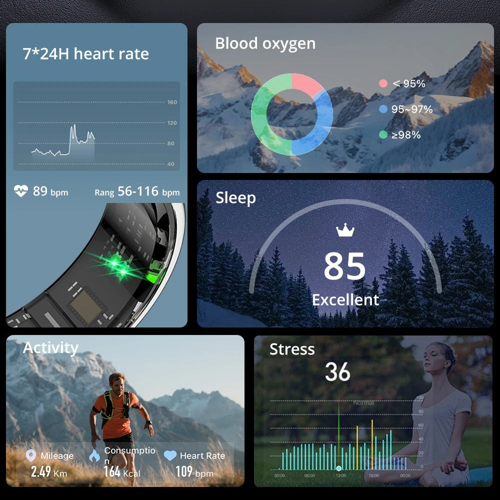 Smart Ring for Health Tracking | OLED Display | Heart Rate, SpO₂, Sleep & Stress Monitor | 5ATM Waterproof, Wireless Charging