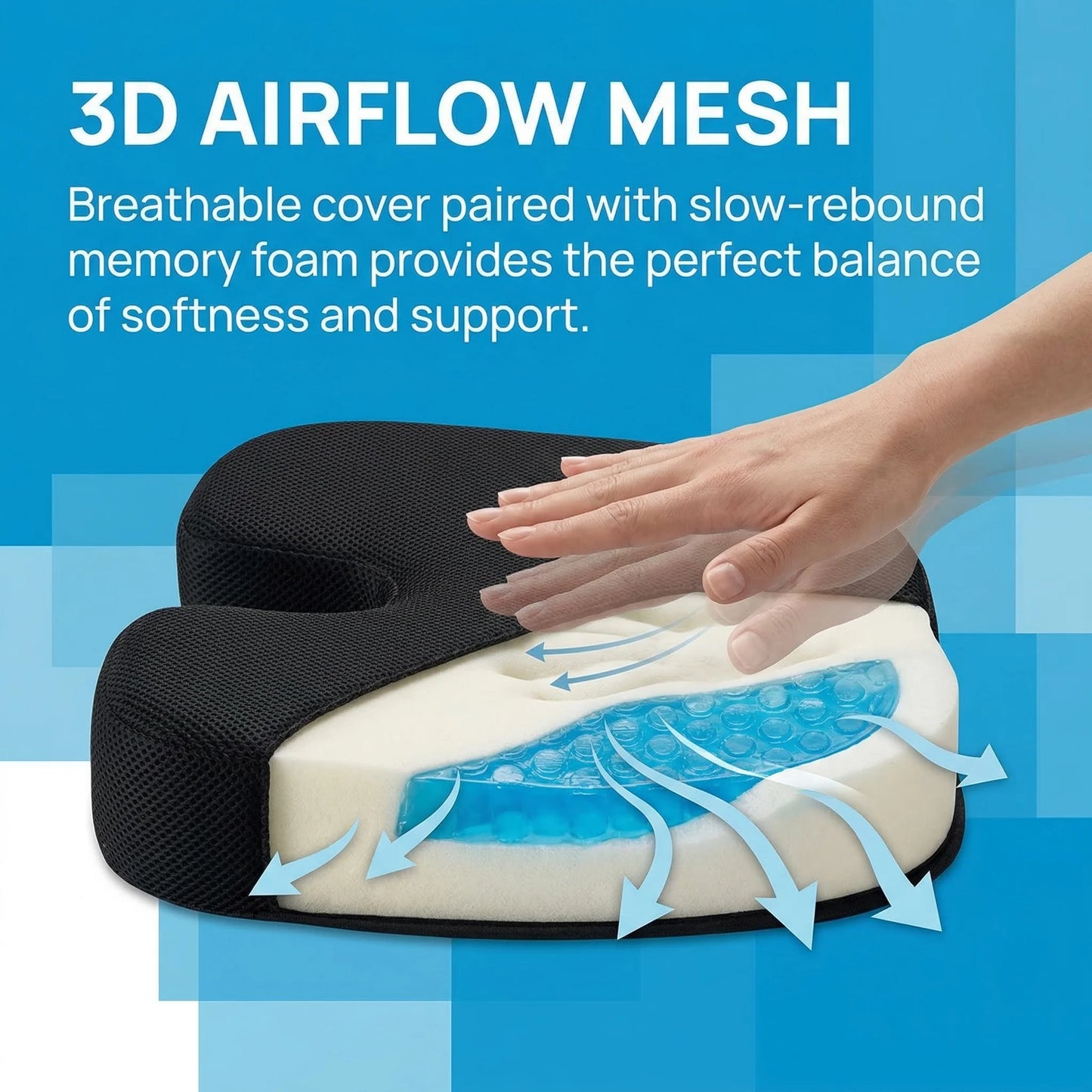 Cooling Gel Seat Cushion for Office Chair | Memory Foam Coccyx Pillow with Non-Slip Base for Tailbone & Back Pain Relief