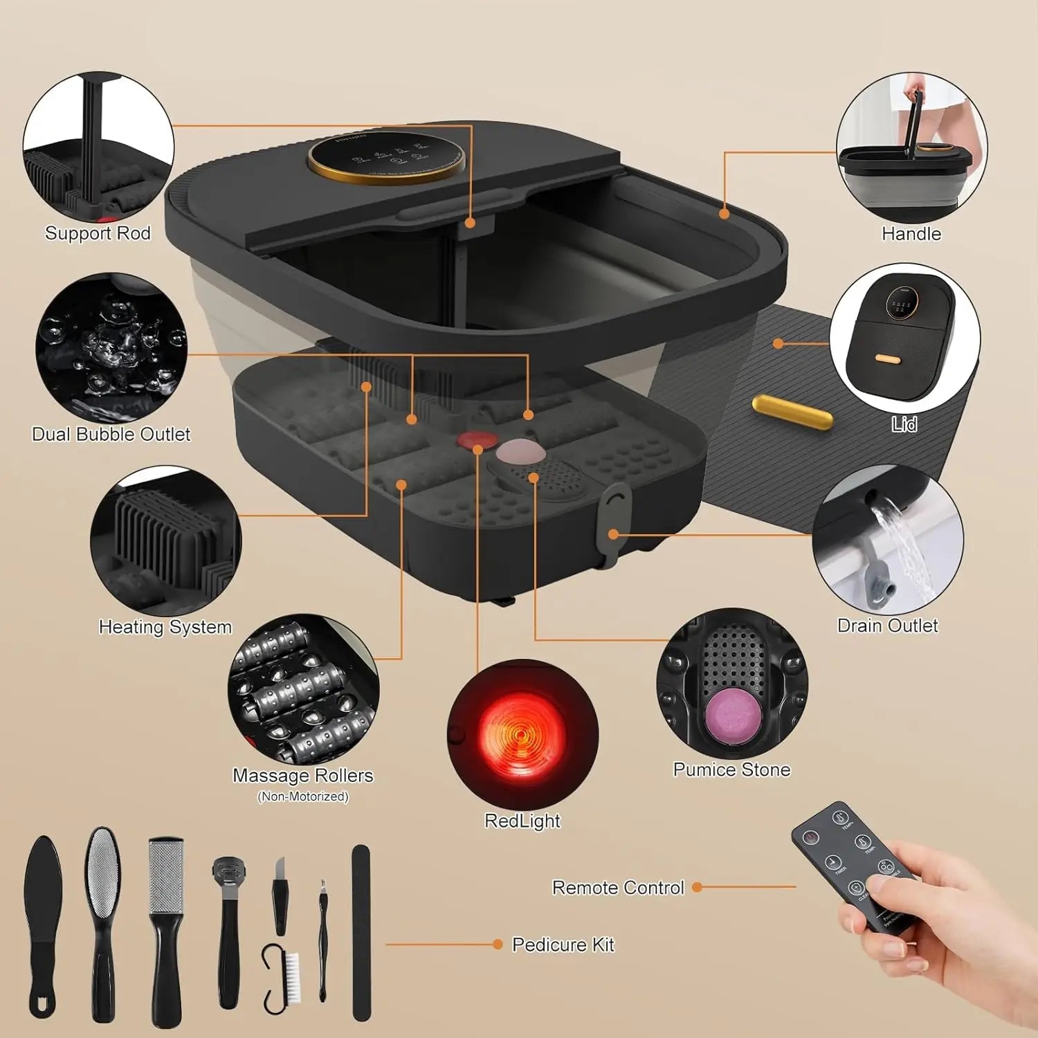 Foot Spa Bath Massager | Heated Foot Bath with Bubbles and Temperature Control | Foot Soaker Spa