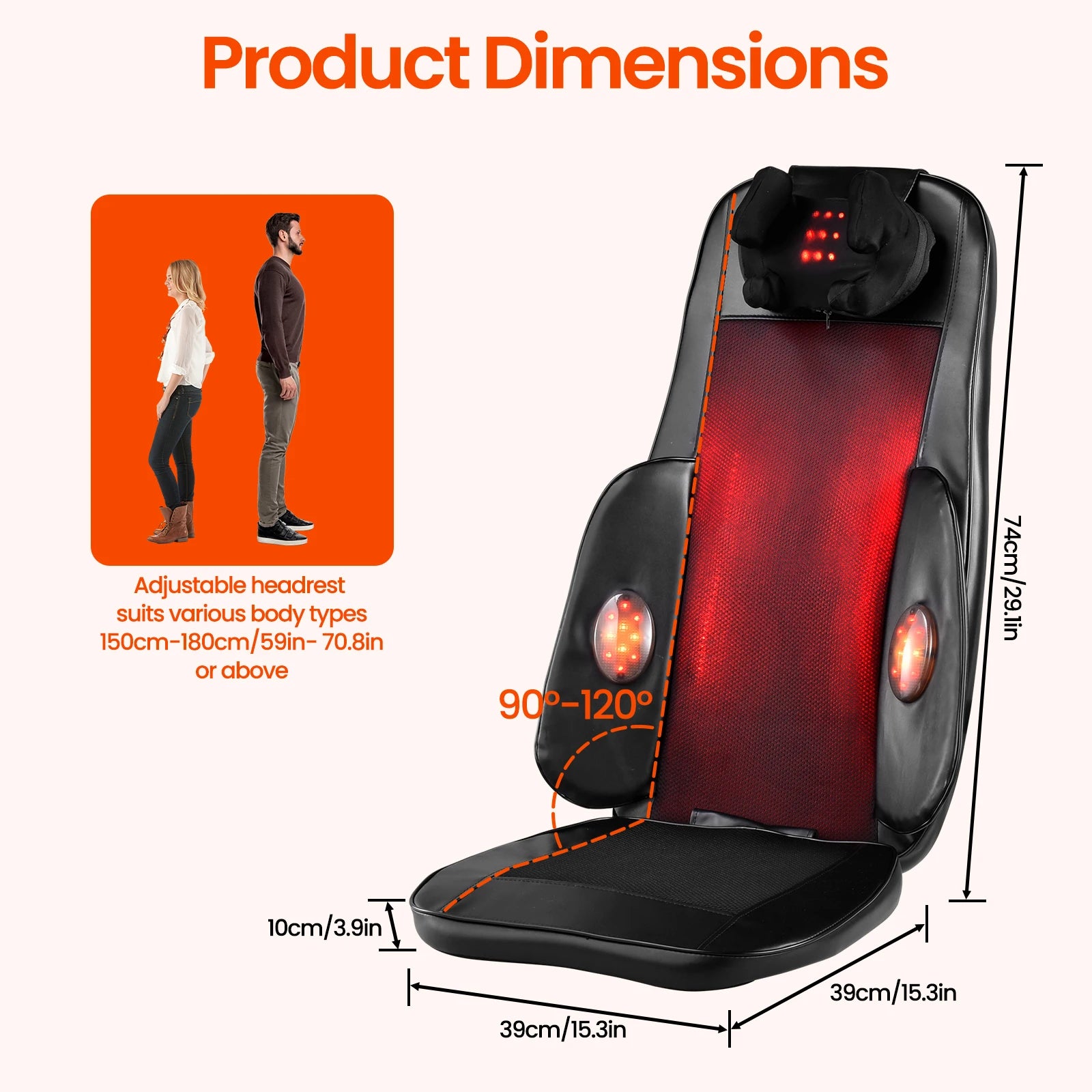 Heated Full-Back Massage Seat Cushion with Remote Control