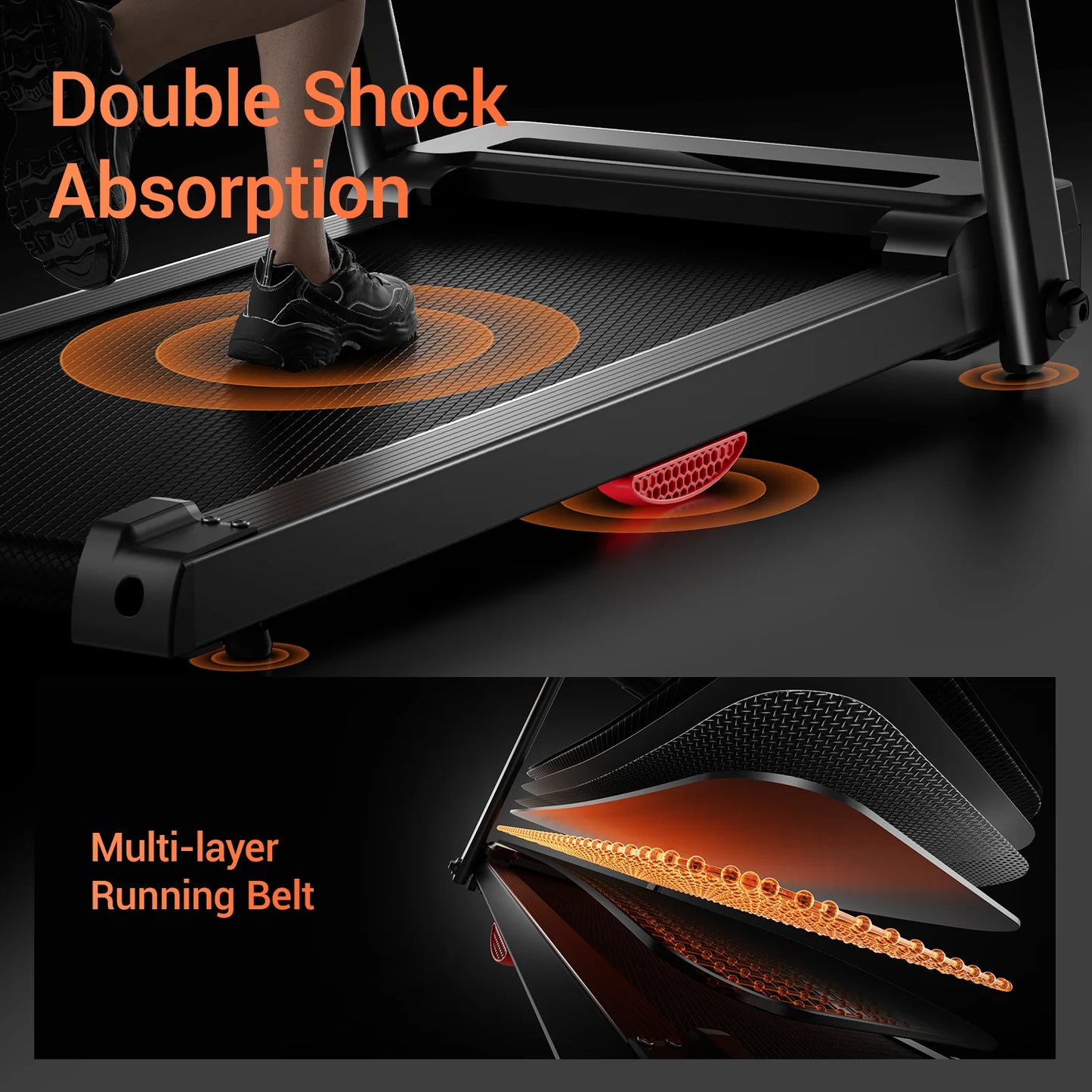 Foldable Treadmill with Smart Handrail & Shock Absorbing System 3.0 HP, Bluetooth & Heart Rate Monitor - 300LB Capacity