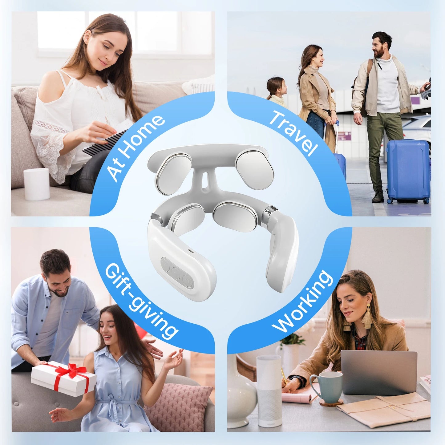 Cordless Neck Massager with Heat | 16 Intensity EMS, Deep Muscle Relief, Hands-Free Design