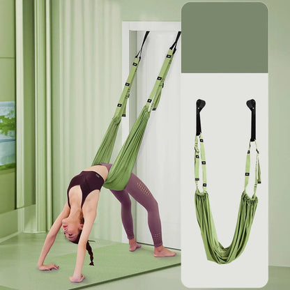 Adjustable Aerial Yoga Strap – Metal-Buckle Stretch Belt for Splits, Inversions & Backbends, Cotton-Blend, Pink/Green/Purple Green