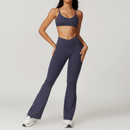 Yoga Set for Women | 2-Piece Short Sleeve Crop Top and High Waisted Leggings Workout Outfit with Quick-Dry Stretch Fabric