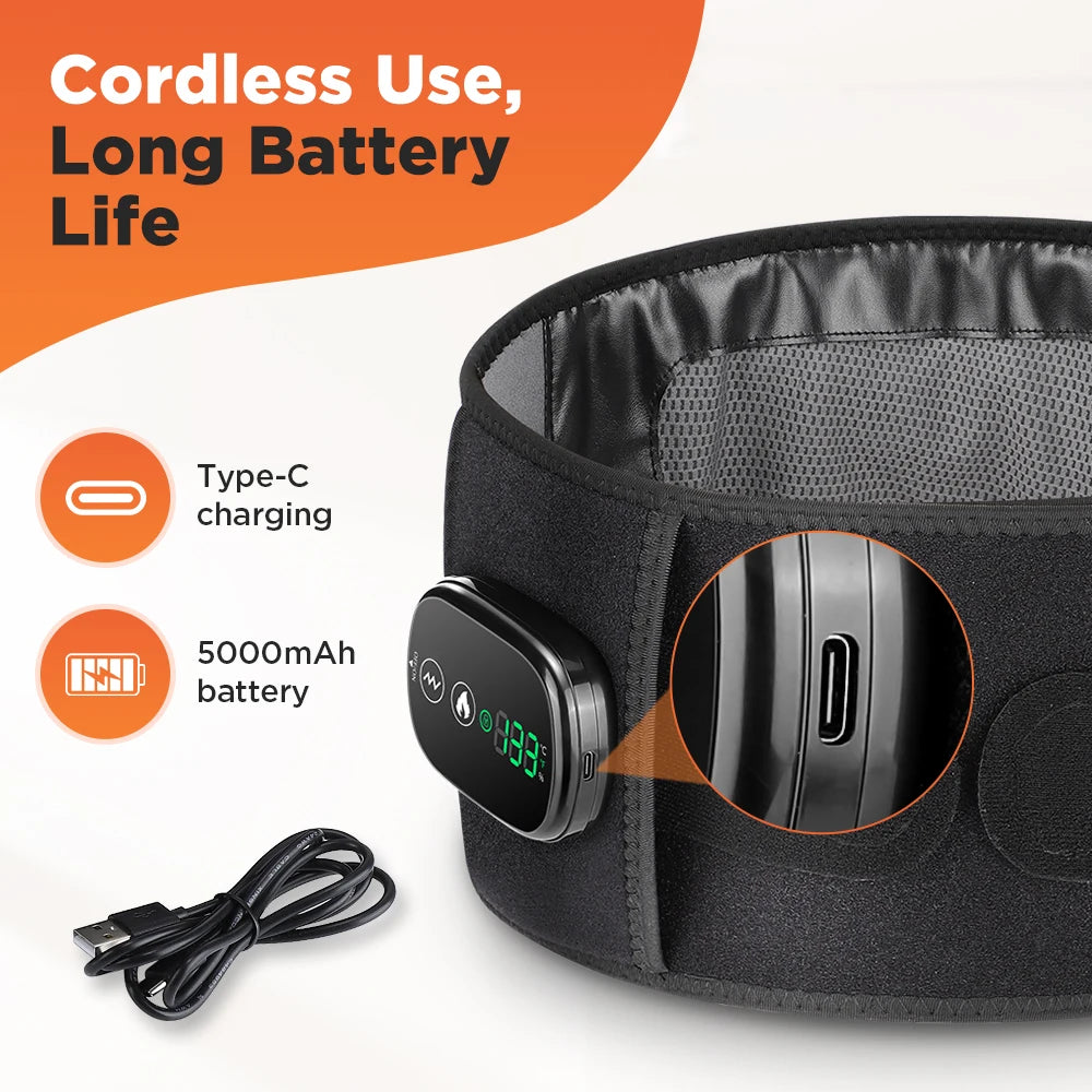 Red Light Therapy Back Belt with Heat & Vibration Massage | Cordless Lumbar Support Brace | 5000mAh Battery, Adjustable Fit 28–47"