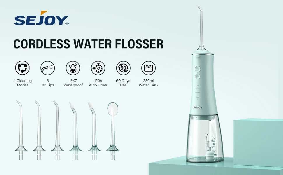 Cordless Water Flosser for Teeth 280ml | 4 Modes, 6 Jets, USB Rechargeable Oral Irrigator | Portable Dental Cleaner for Travel & Home Use