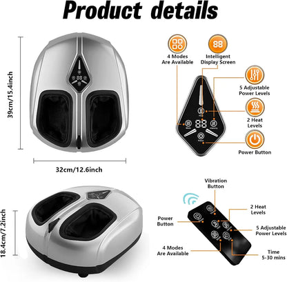 Shiatsu Foot Massager with Heat & Compression | Deep Kneading Foot & Calf Massager Machine, Airbag Pressure, Circulation Support