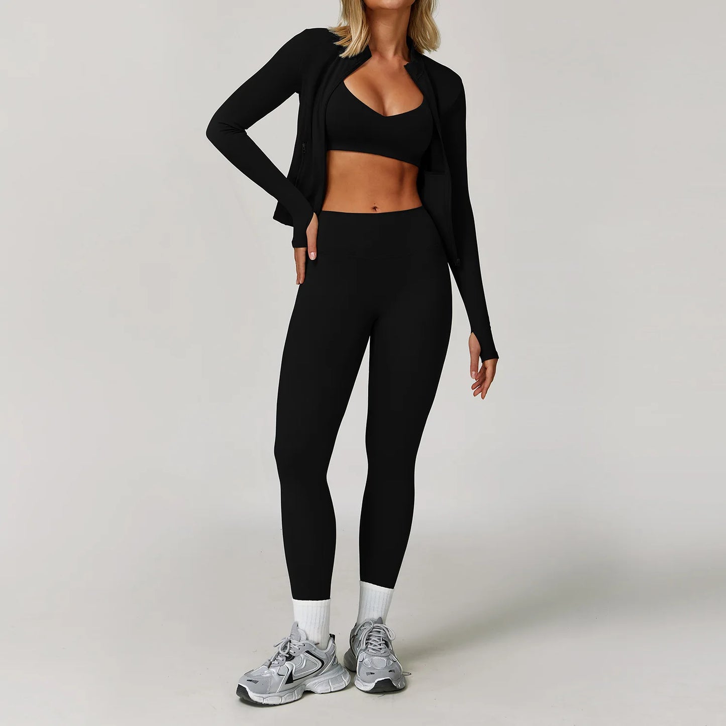 Seamless Yoga Set for Women | Long Sleeve Sports Bra and Leggings Workout Set with Breathable Stretch Fabric