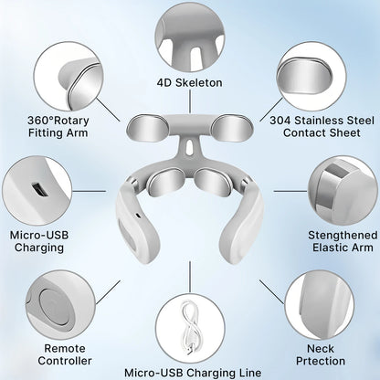 Cordless Neck Massager with Heat | 16 Intensity EMS, Deep Muscle Relief, Hands-Free Design