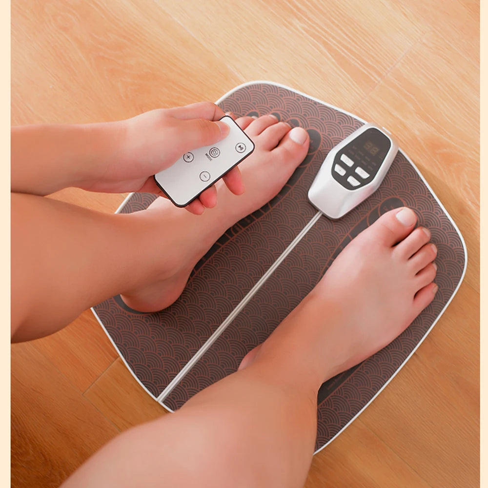 EMS Foot Massager Pad | 8 Modes & 32 Intensities | USB Rechargeable | Remote Control + Auto Shut-Off