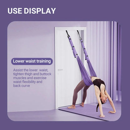 Adjustable Aerial Yoga Strap – Metal-Buckle Stretch Belt for Splits, Inversions & Backbends, Cotton-Blend, Pink/Green/Purple
