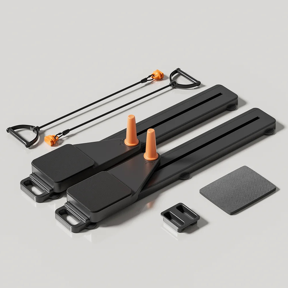 2-in-1 Ab & Ski Board | Pilates Reformer, Core & Leg Trainer | Home Gym Portable Split Machine with Resistance & Kneeling Pads Black
