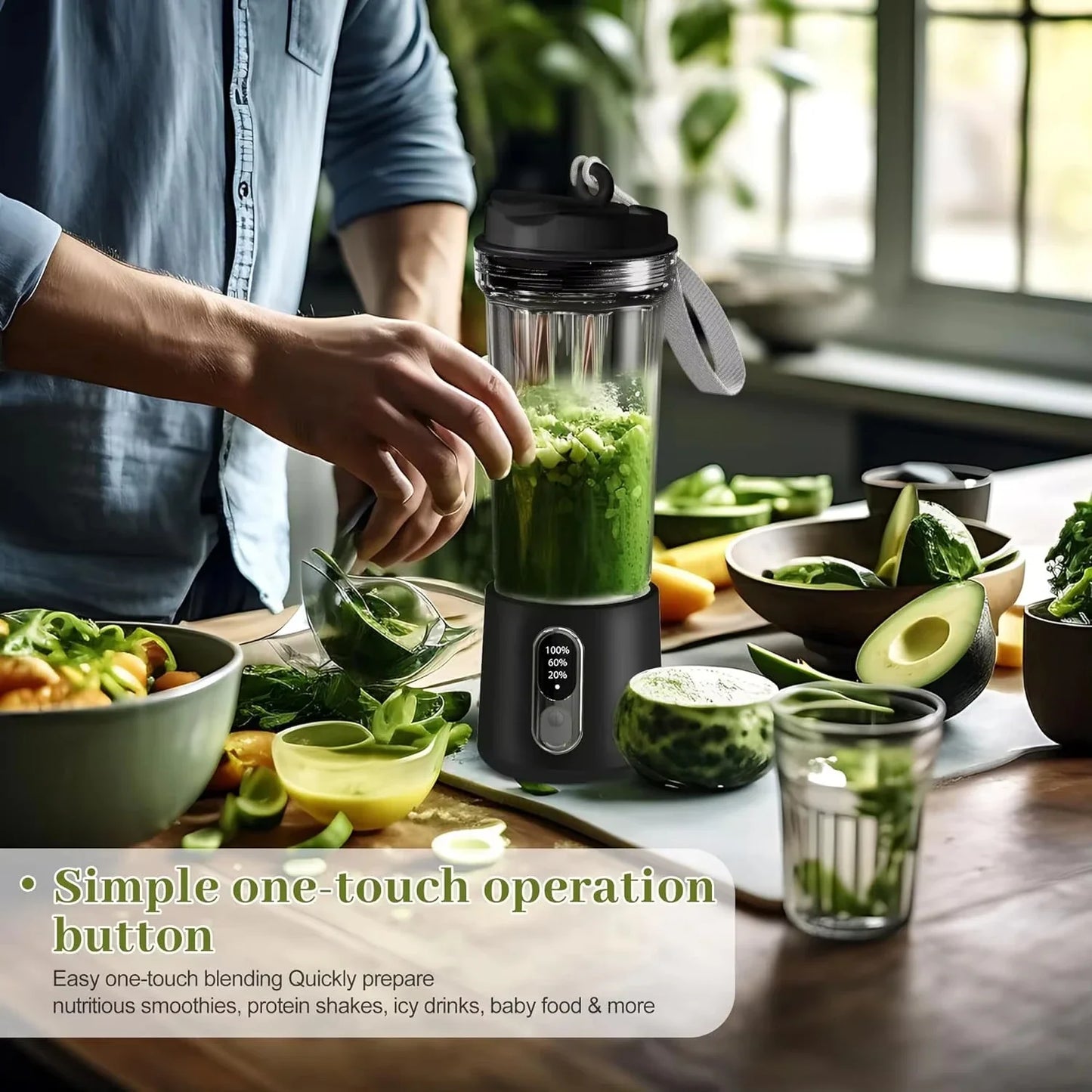 Portable Juicer Blender | 180W USB Rechargeable Smoothie Cup with 4000mAh Battery & 4 Blades – Personal Juice Blender for Travel & Outdoor Use