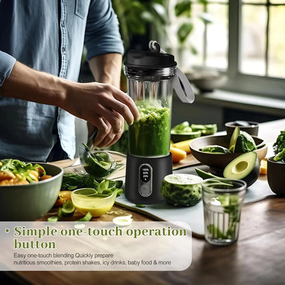 Portable Juicer Blender | 180W USB Rechargeable Smoothie Cup with 4000mAh Battery & 4 Blades – Personal Juice Blender for Travel & Outdoor Use