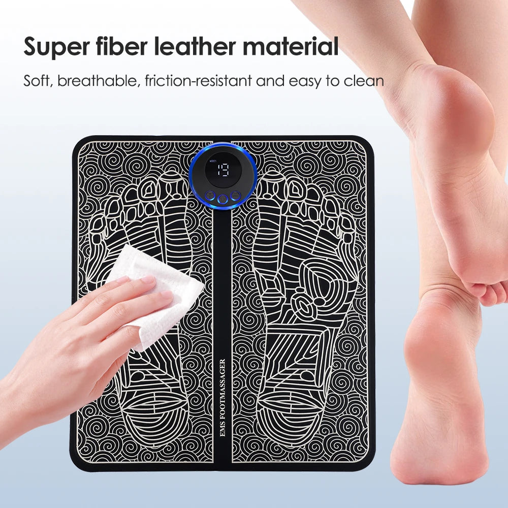 EMS Foot Massager Mat | USB Rechargeable | 8 Modes & 19 Intensities | Remote + Gel Pads for Arms/Back