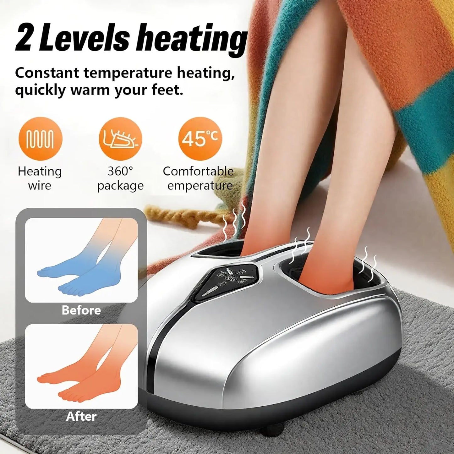 Shiatsu Foot Massager with Heat & Compression | Deep Kneading Foot & Calf Massager Machine, Airbag Pressure, Circulation Support