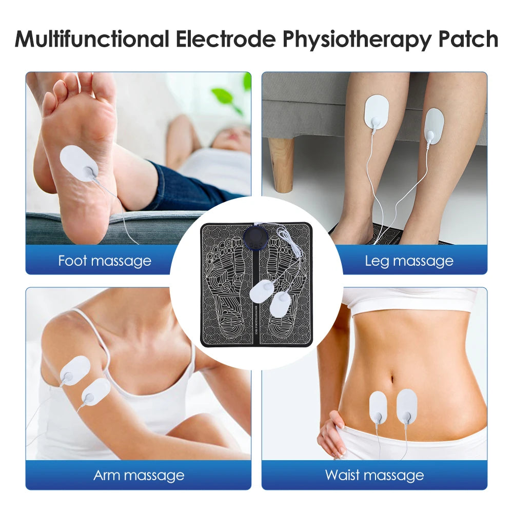 EMS Foot Massager Mat | USB Rechargeable | 8 Modes & 19 Intensities | Remote + Gel Pads for Arms/Back