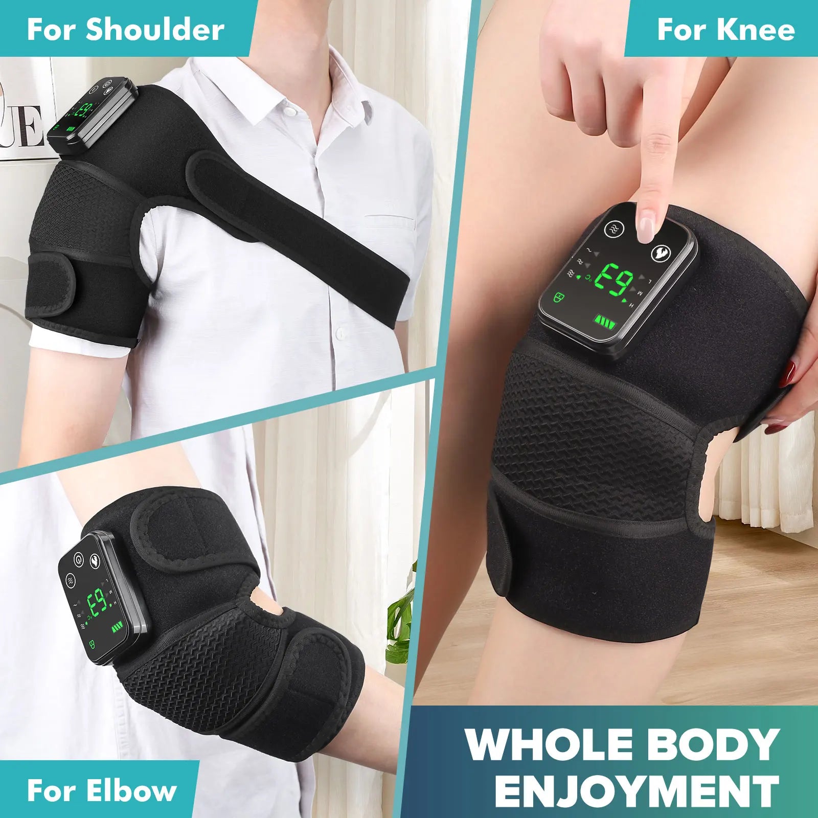 Knee Heating & Vibration Massager | 3-in-1 Hot Compress Pad for Knee, Shoulder, Elbow | 4000mAh Rechargeable, 3 Heat Levels