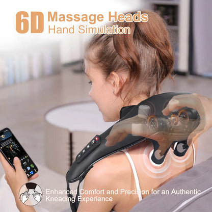 Wireless Neck & Shoulder Massager with Heat | 6D Deep Tissue, Hands-Free, Rechargeable