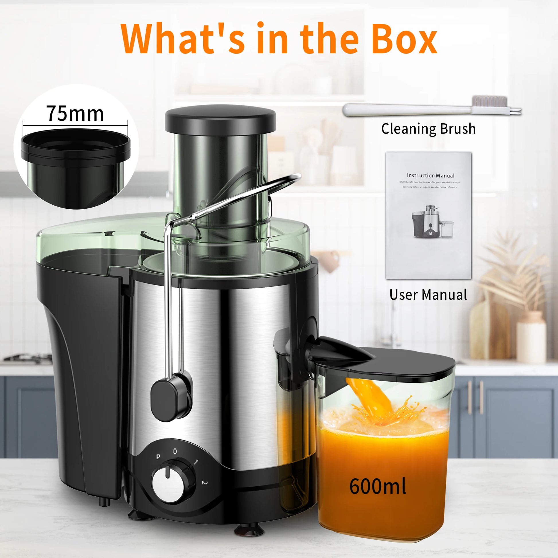 Juicer Machine 600W | Wide Mouth Centrifugal Juicer with Dual Speed & Pulse | High Juice Yield, Easy to Clean, for Fruits & Vegetables