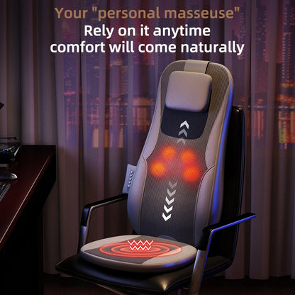 Full-Body Massage Seat | Dual-Rail Back Massage, Heat Therapy, Vibration & Home/Car Use