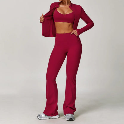 Seamless Yoga Set for Women | Long Sleeve Sports Bra and Leggings Workout Set with Breathable Stretch Fabric