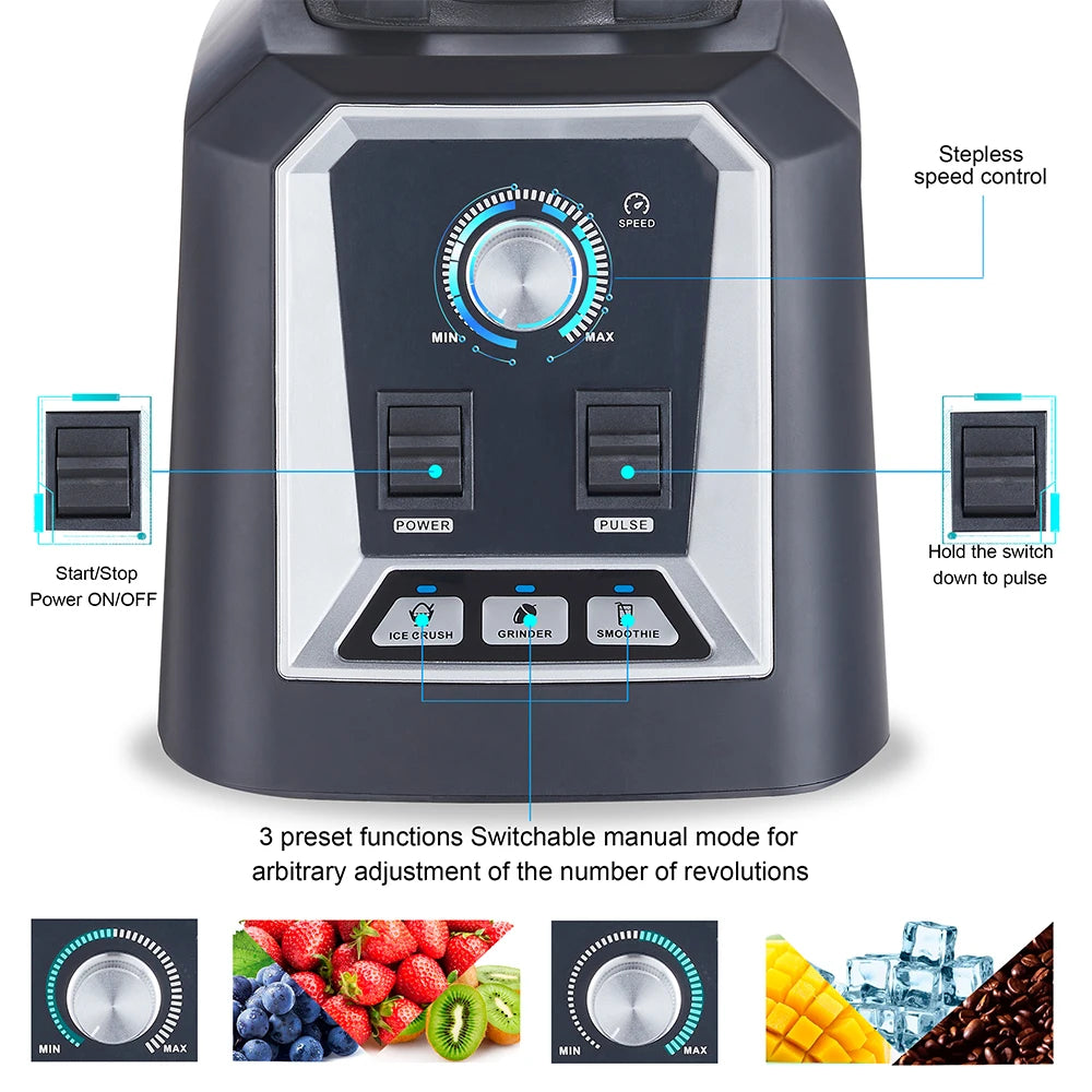 2200W Professional Blender – Low-Profile 2 L BPA-Free Tritan Jar | Kitchen Smoothie & Ice Crusher Food Mixer