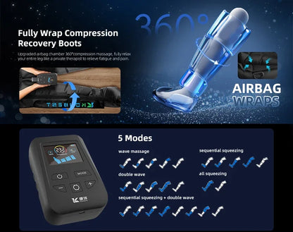 Air Compression Recovery Boots | 4 Chamber Pressotherapy Leg Massager, 240 mmHg Circulation Therapy System