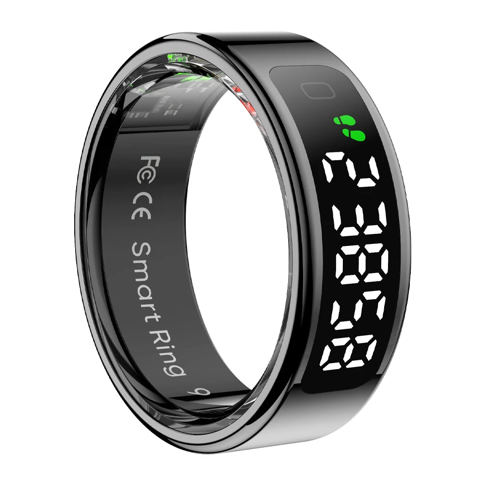 Smart Ring for Health Tracking | OLED Display | Heart Rate, SpO₂, Sleep & Stress Monitor | 5ATM Waterproof, Wireless Charging Black