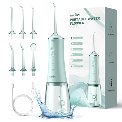 Cordless Water Flosser for Teeth 280ml | 4 Modes, 6 Jets, USB Rechargeable Oral Irrigator | Portable Dental Cleaner for Travel & Home Use Green