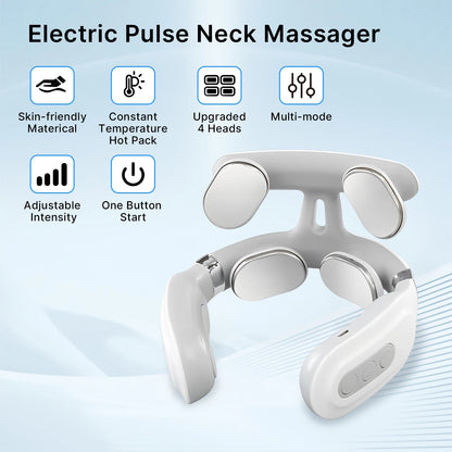 Cordless Neck Massager with Heat | 16 Intensity EMS, Deep Muscle Relief, Hands-Free Design