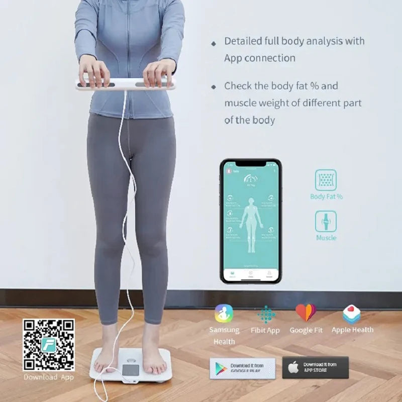 Smart Body Composition Scale | 8-Electrode Body Fat Monitor with Hand Sensors, TFT Display, App Sync, 18 Metrics, Baby Mode