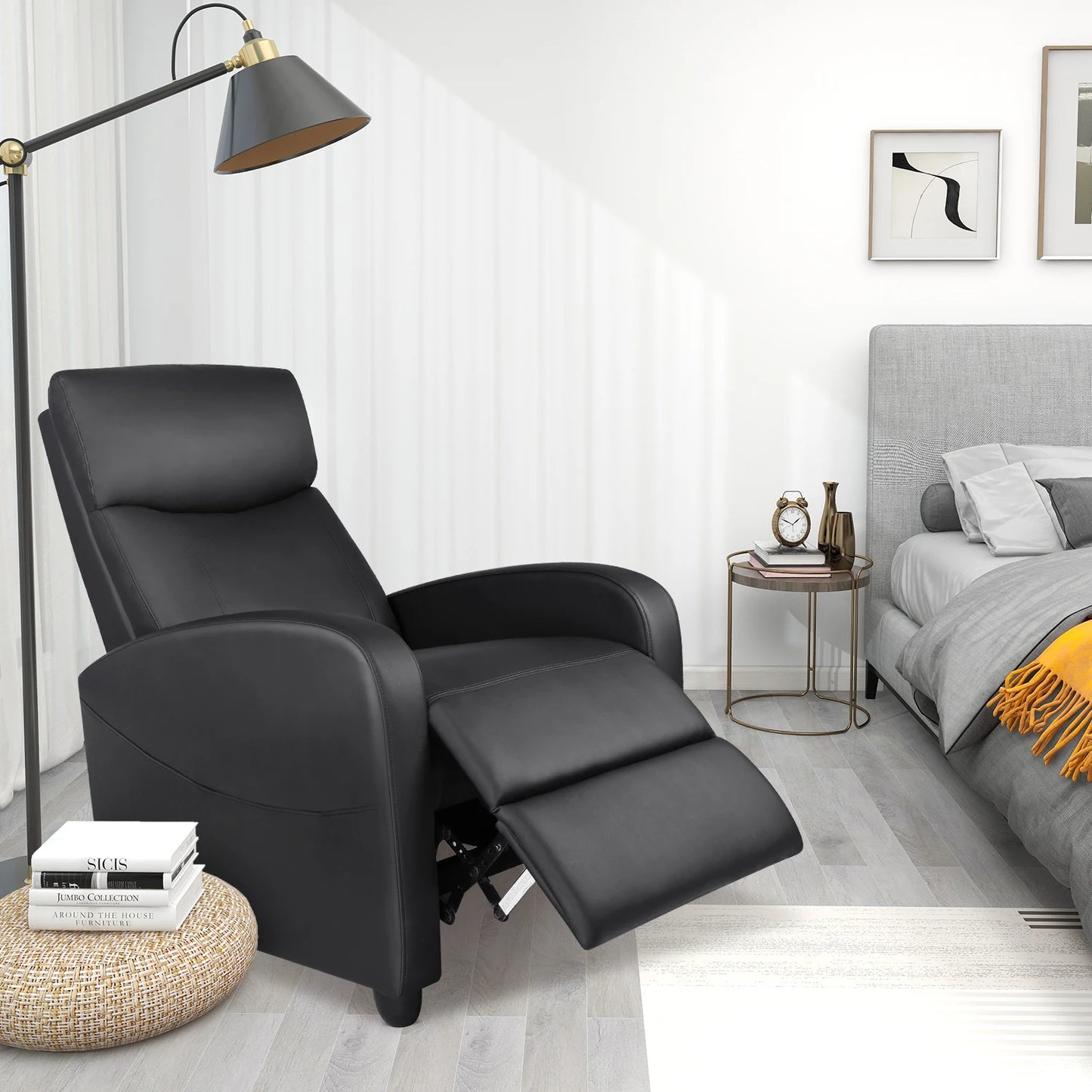 Recliner Massage Chair | Adjustable Fabric Sofa | Lumbar Support & Full Backrest | Modern Grey and Black