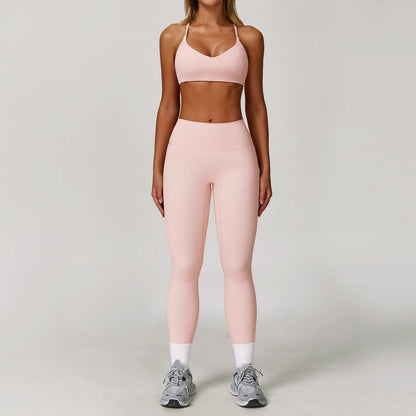 Seamless Yoga Set for Women | Long Sleeve Sports Bra and Leggings Workout Set with Breathable Stretch Fabric