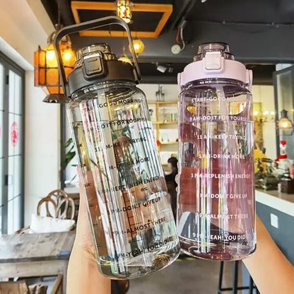 68 oz Motivational Water Bottle – 2 L Leak-Proof Sports Jug with Straw, Time Marker & Flip-Top Lid, BPA-Free