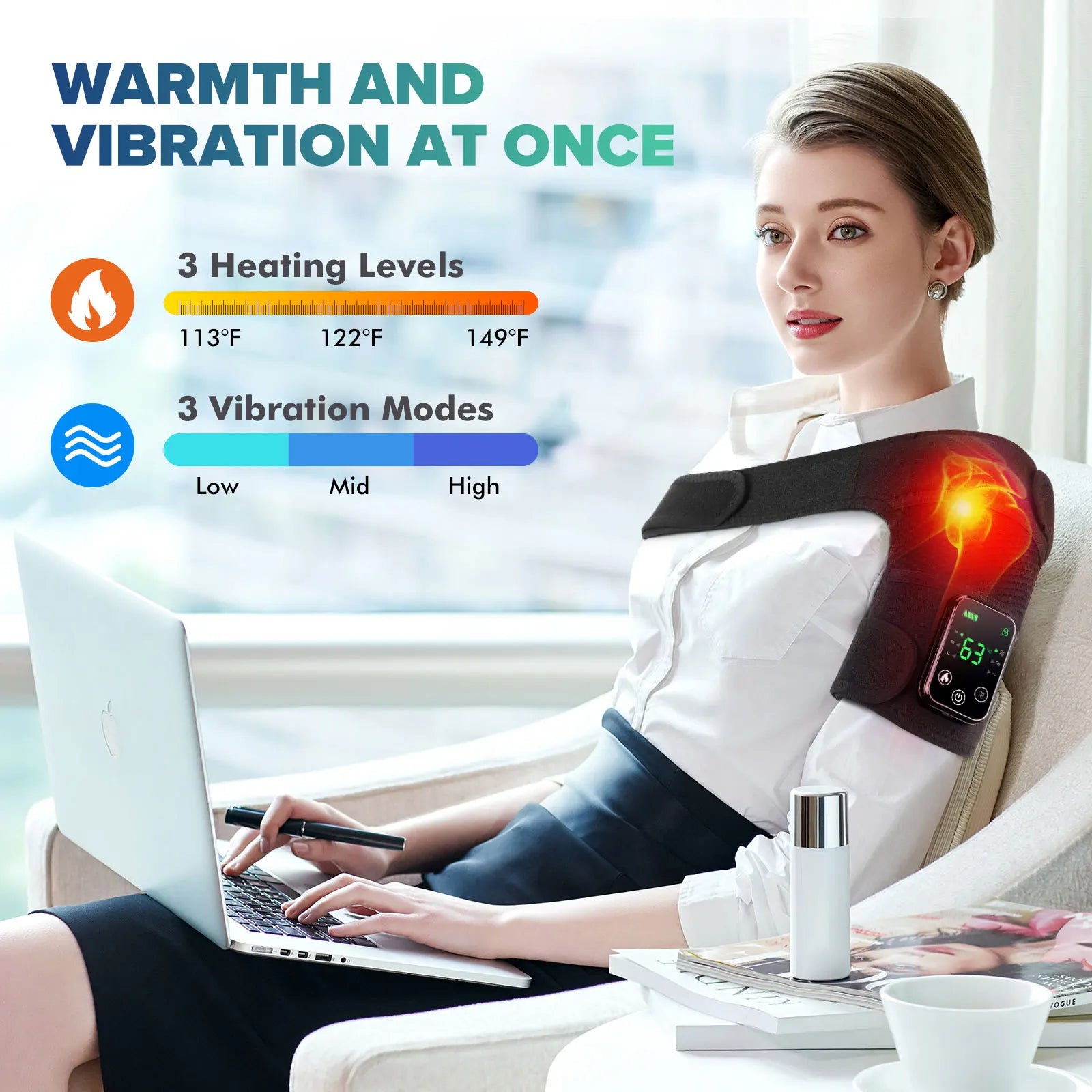 Knee Heating & Vibration Massager | 3-in-1 Hot Compress Pad for Knee, Shoulder, Elbow | 4000mAh Rechargeable, 3 Heat Levels