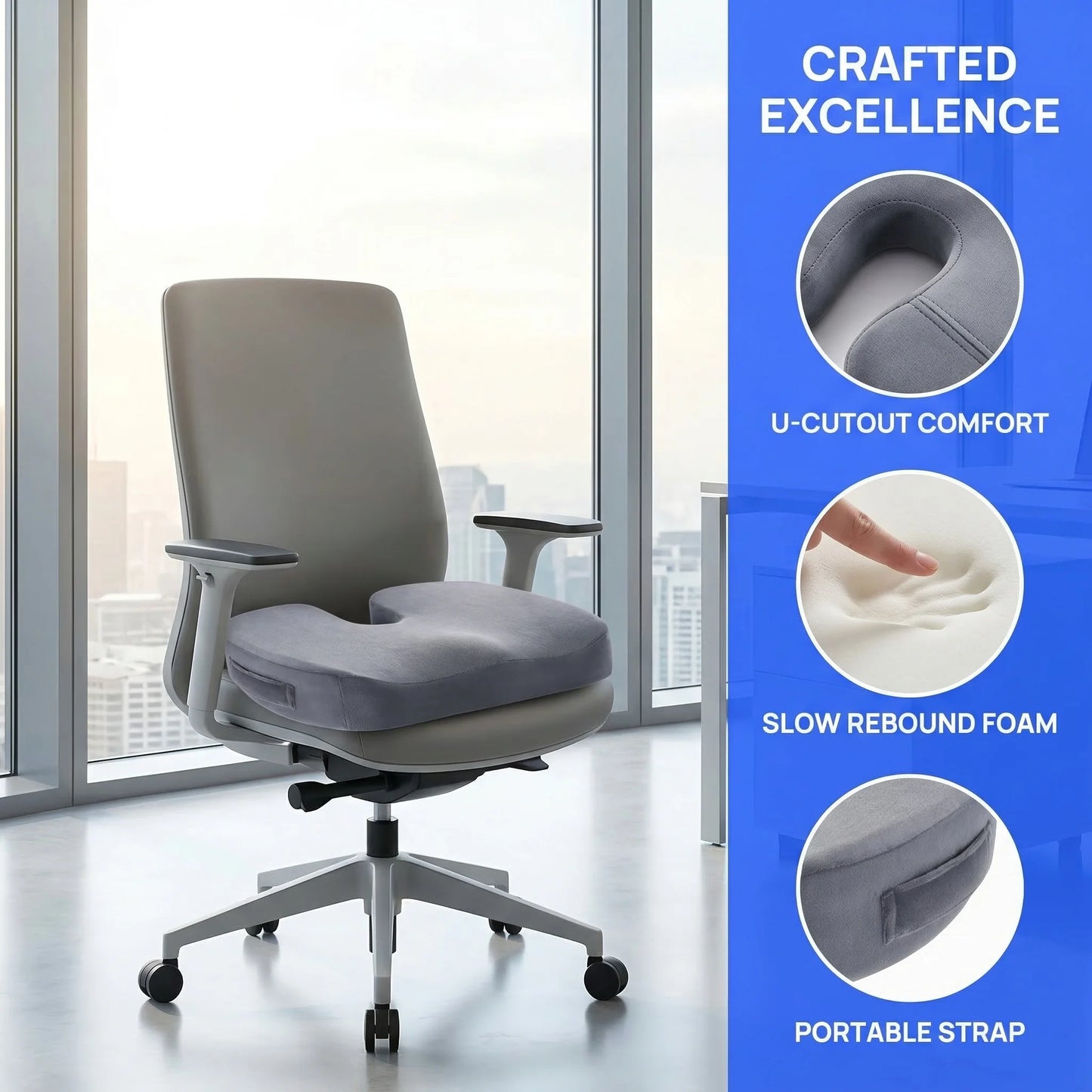Cooling Gel Seat Cushion for Office Chair | Memory Foam Coccyx Pillow with Non-Slip Base for Tailbone & Back Pain Relief