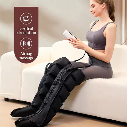Air Compression Leg Massager Boots | 6 Airbag Full Leg Circulation Machine, Foot Calf Knee Massage System, Rechargeable