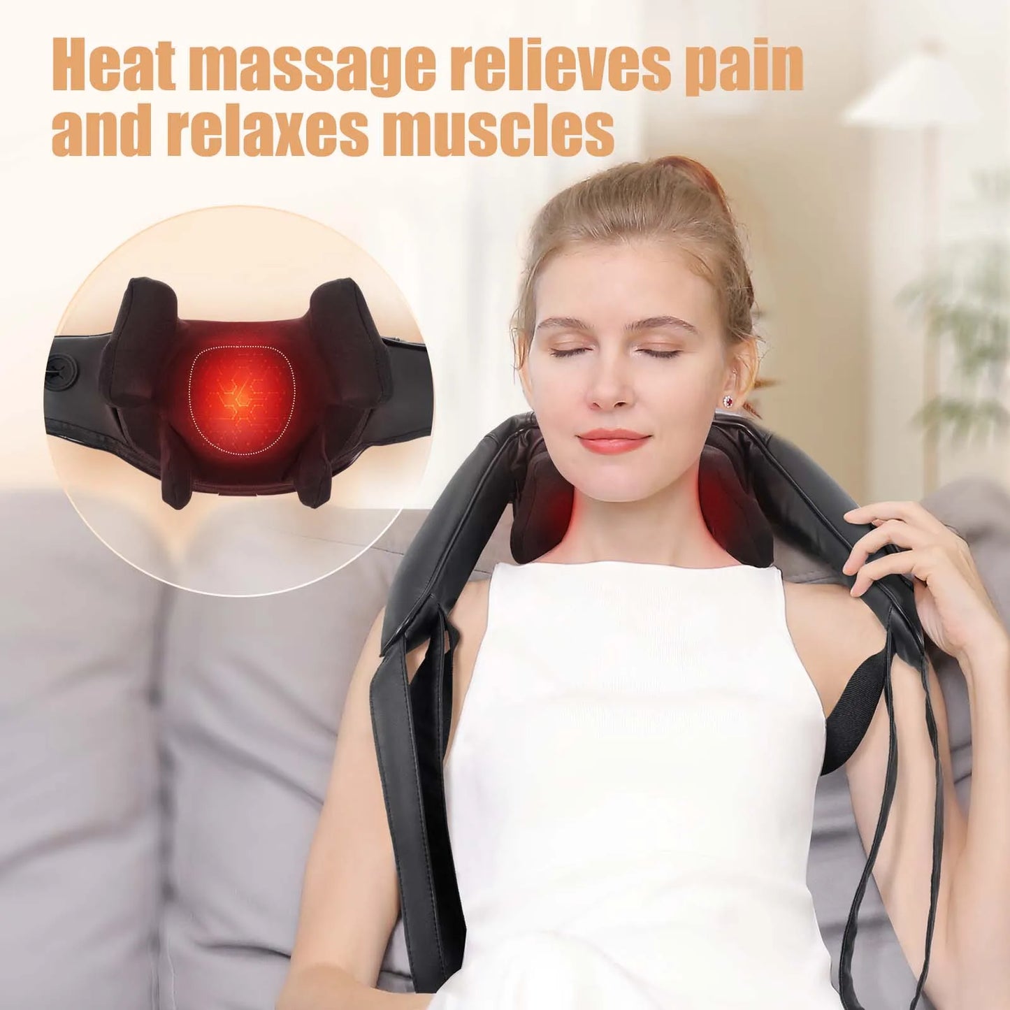 Wireless Neck & Shoulder Massager with Heat | 6D Deep Tissue, Hands-Free, Rechargeable