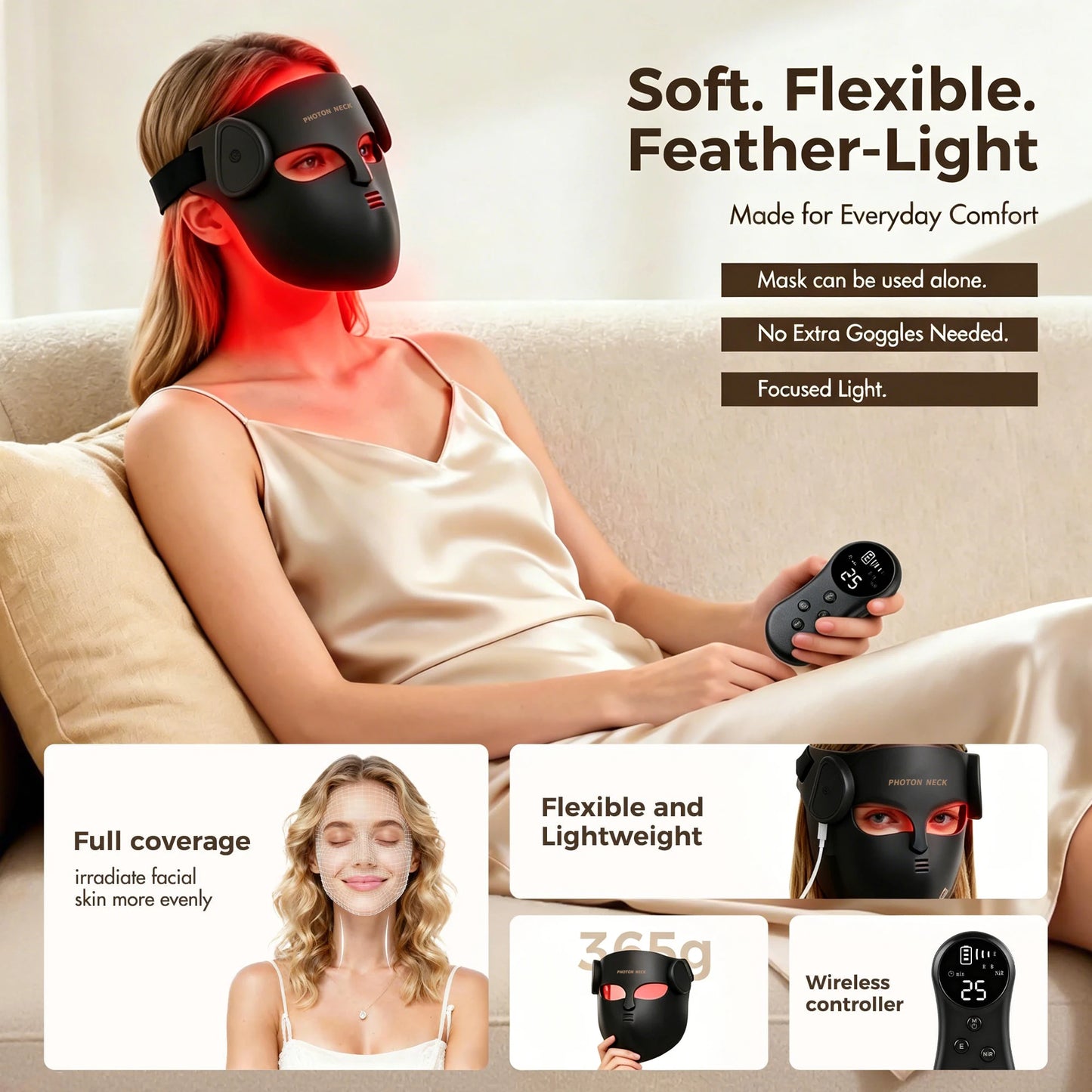 LED Red Light Therapy Face Mask With Neck Coverage