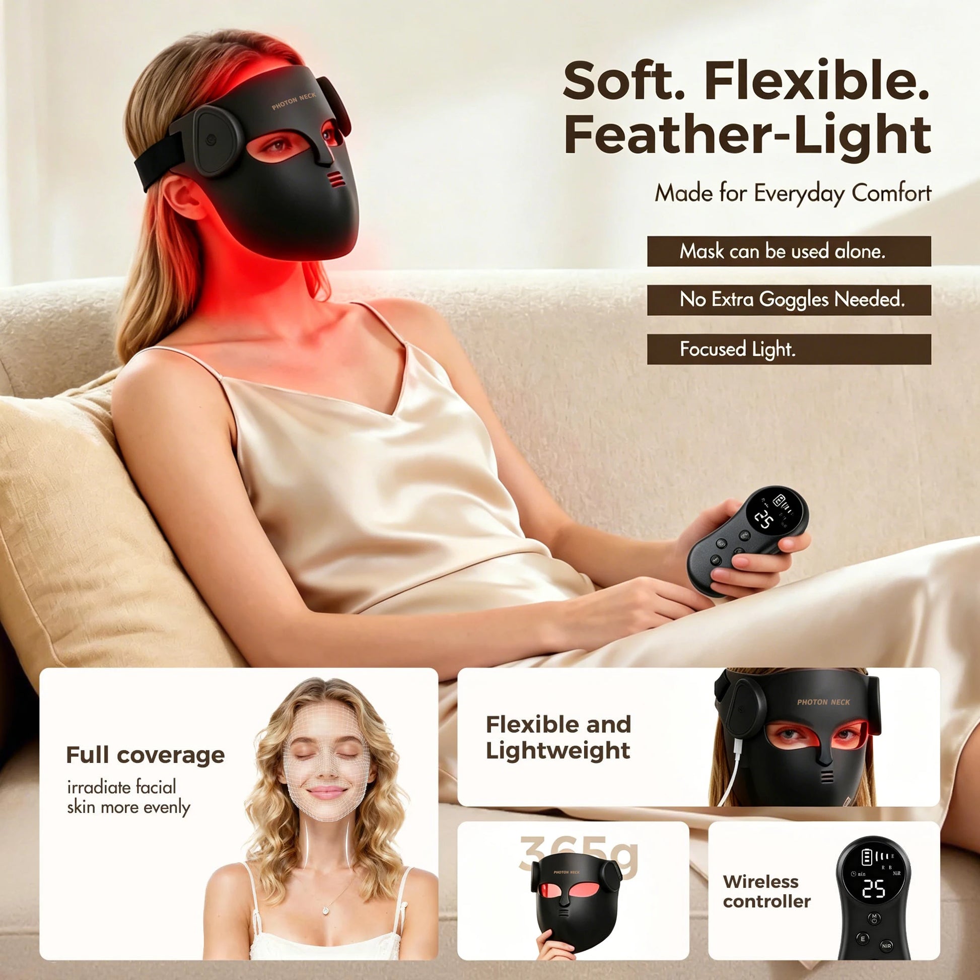 LED Red Light Therapy Face Mask With Neck Coverage